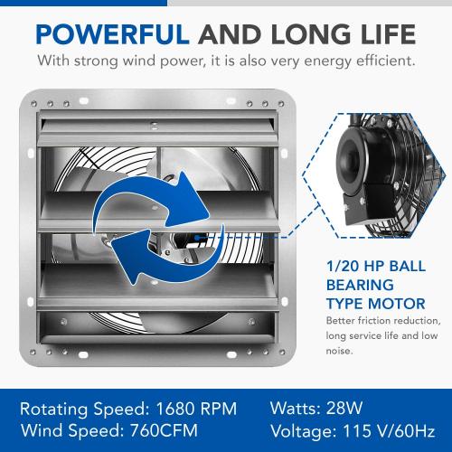 7 Inch Shutter Exhaust Fan Aluminum with Speed Controller